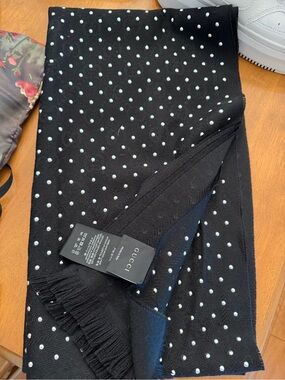 Gucci Black Scarf with White Polka Dots